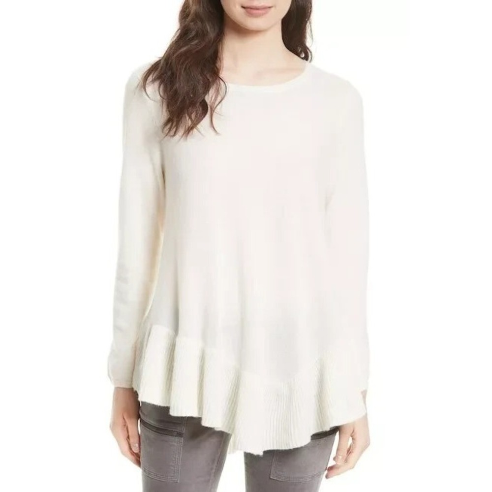 Joie Tambrel N Wool & Cashmere Asymmetrical Ruffle  Tunic Sweater Ivory  XS